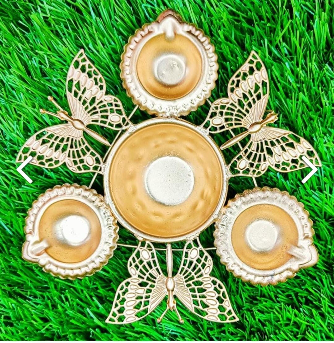 Brass Butterfly Diwali Decor Diya/Urli Diya (3 lamps in 1)