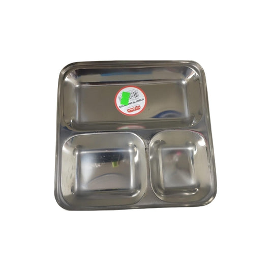 Stainless Steel Pav Bhaji Plate with 3 Compartments