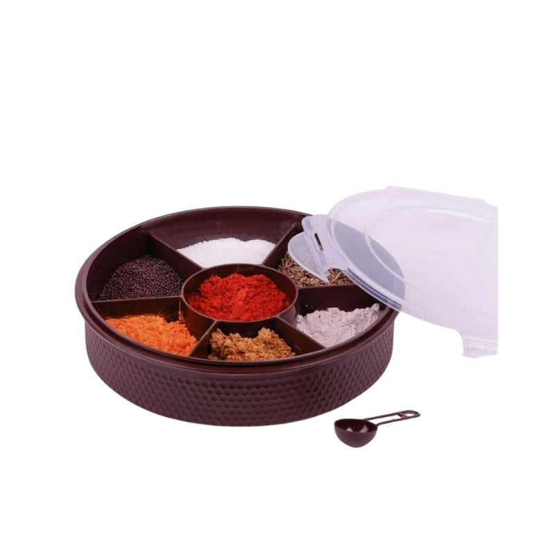 Masala box- Plastic Square 7 Sections Multipurpose Masala Dabba Box Set (Brown)