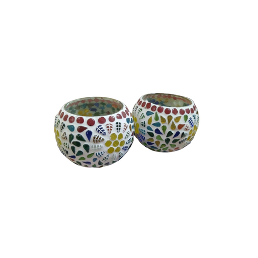 Decorative Round Glass Tealight Holder (Set of 2)